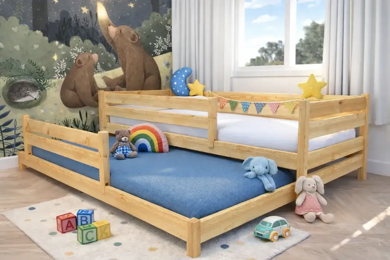 różne typy łóżek dla maluchów: toddler bed, łóżko Montessori, łóżko rosnące