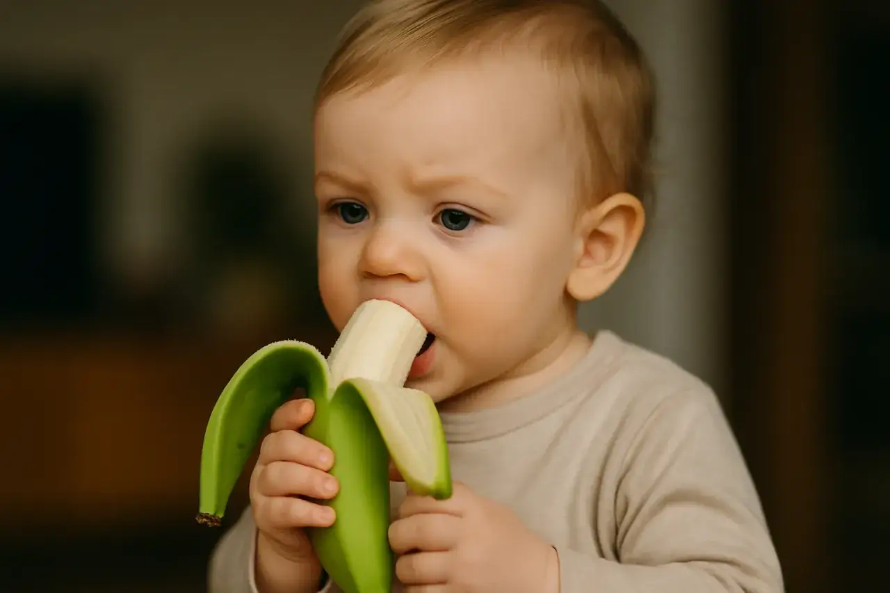 szczęśliwe dziecko je banana